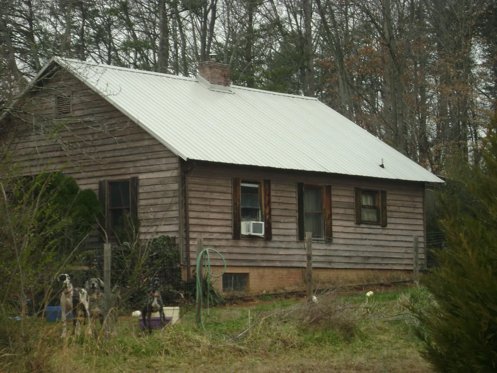 White metal roof on an old wood sided farmhouse, from a Metal Roof Installation job in Fred